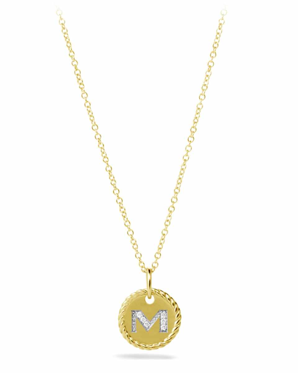 Cable Collectibles Initial Pendant Necklace with Diamonds in 18K Gold, 10mm, 16-18"L